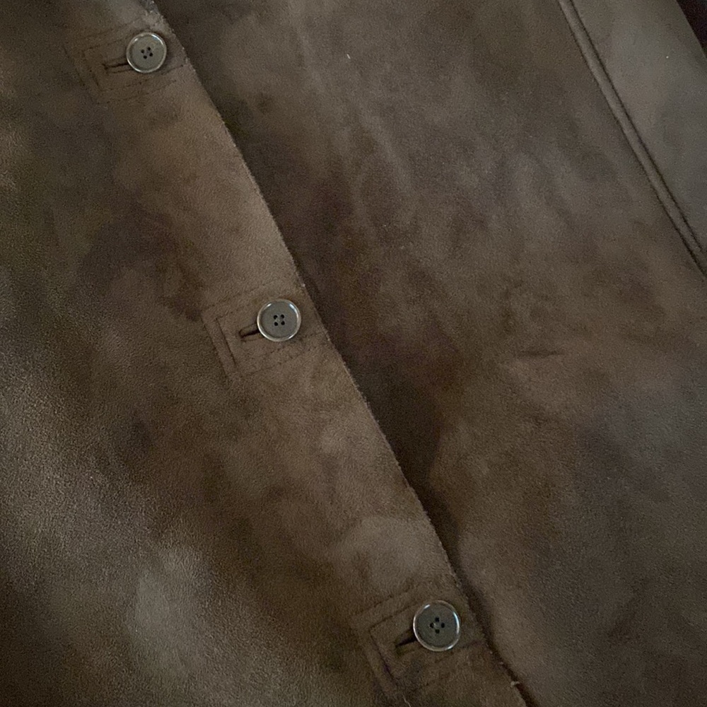 Lands' End Penny lane Faux Suede Sherpa Lined Long Shearling Jacket Coat size L - Picture 3 of 10
